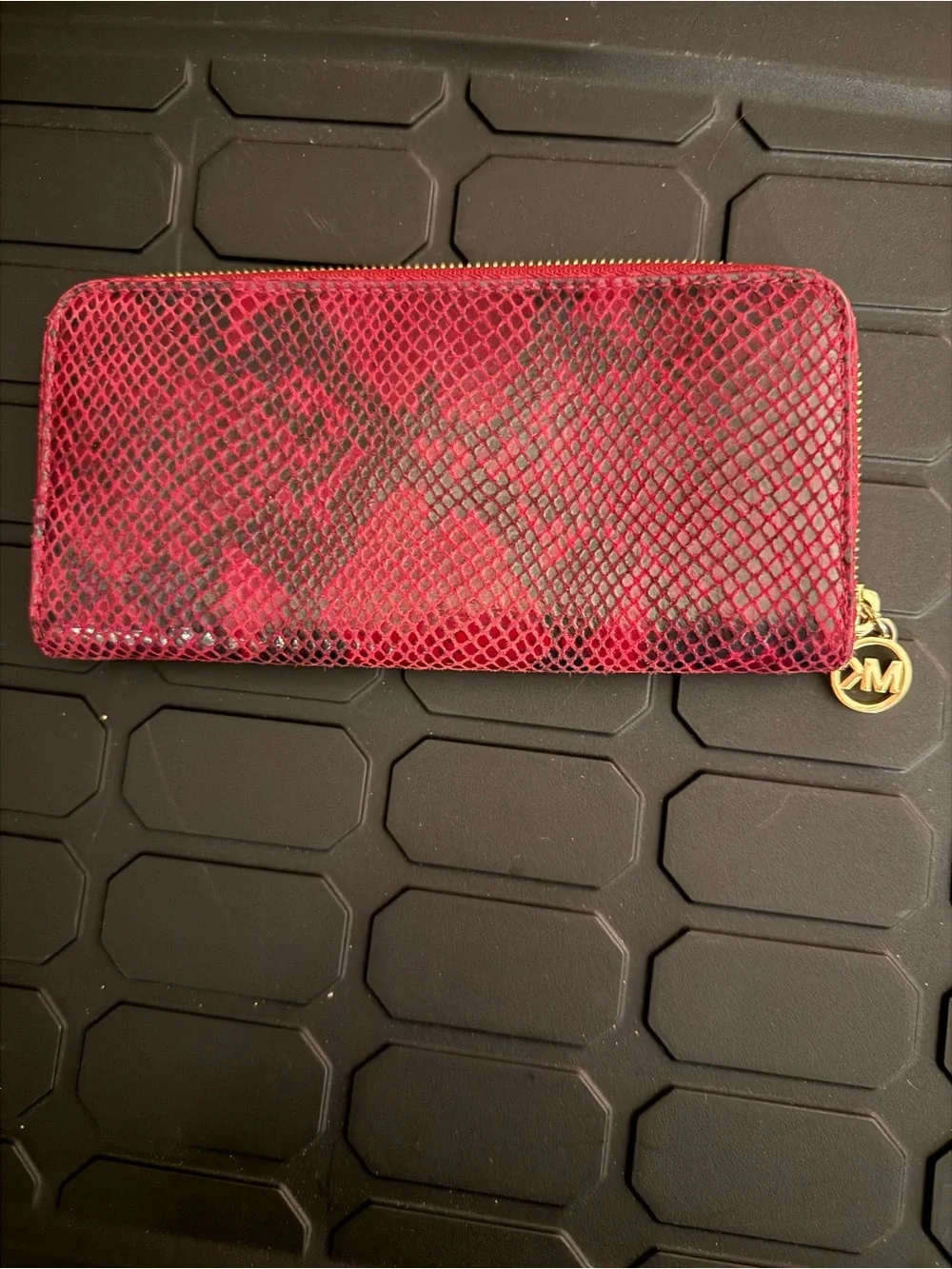 Michael Kors Pink Snake-Embossed Zip-Around Wallet with Gold Plate
